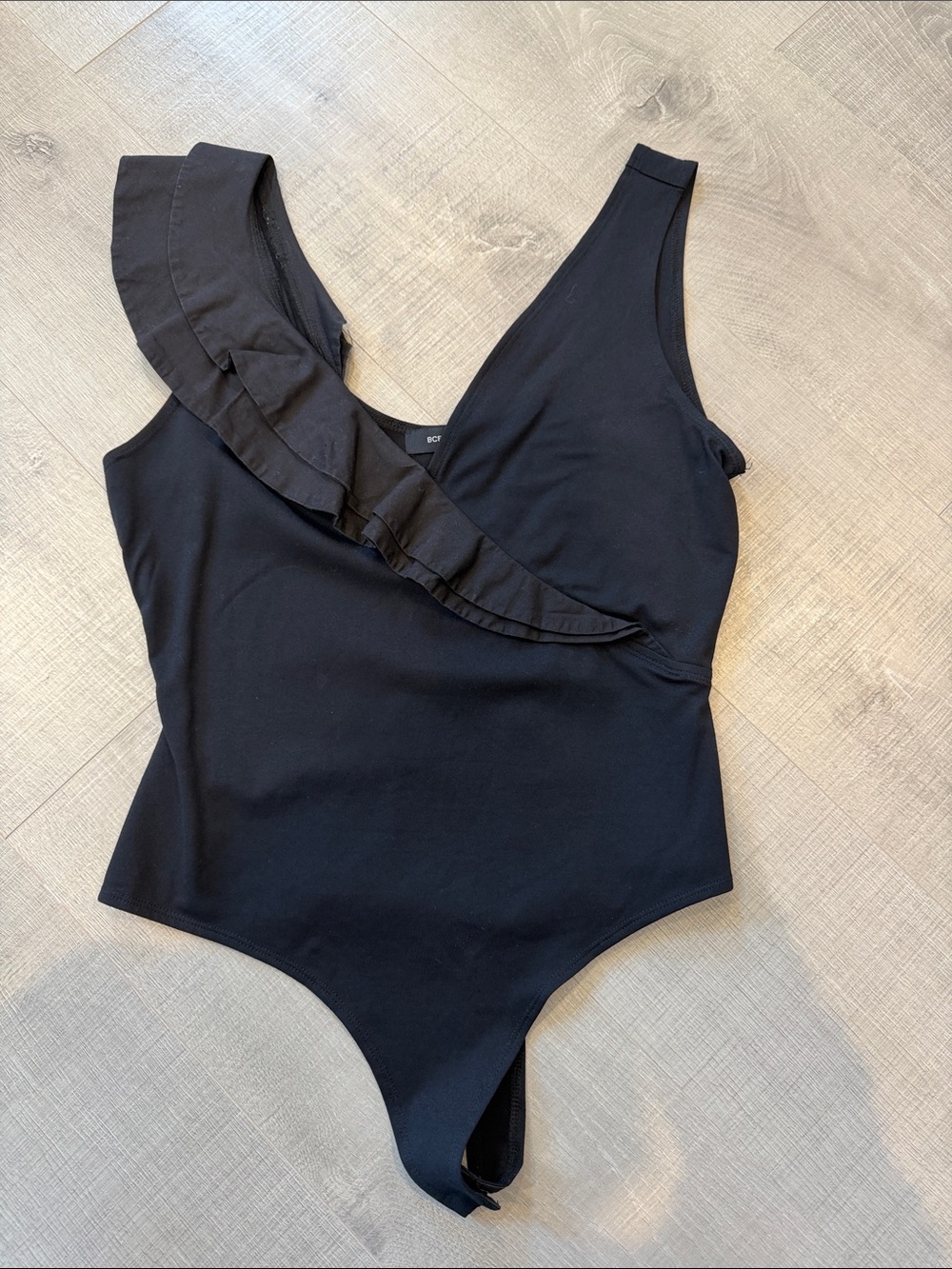 BCBGMaxAzria Black Ruffled One-Shoulder Bodysuit